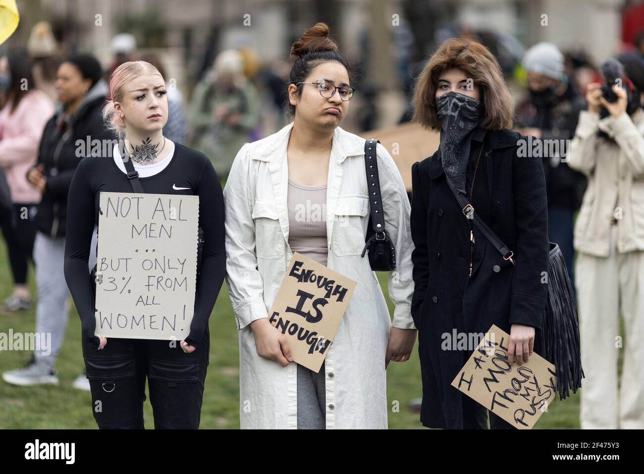 Parliament Square, London, 15. März 2021 - "Kill the Bill" Protest gegen neue Polizeigesetzgebung und Unterdrückung von Frauen. Stockfoto