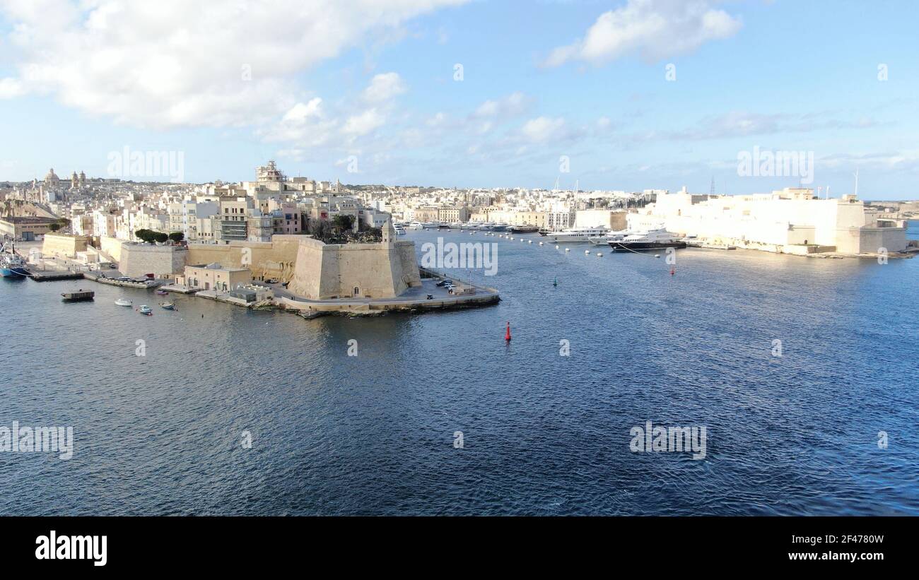 Fort St. Angelo Malta Grand Harbour Luftbild Stockfoto