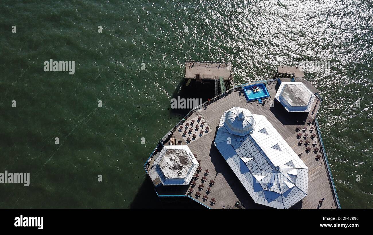 Llandudno wales im Sommer Luftflug Stockfoto