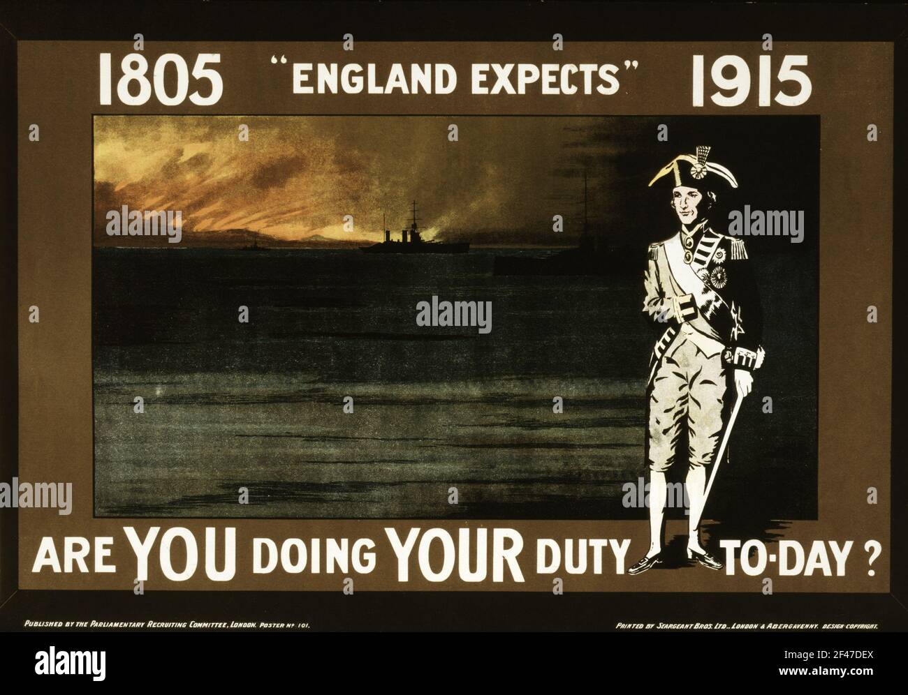 Ein erstes Plakat zur Rekrutierung von Kriegsverbands aus dem Jahr 1915, auf dem England steht Erwartet Stockfoto