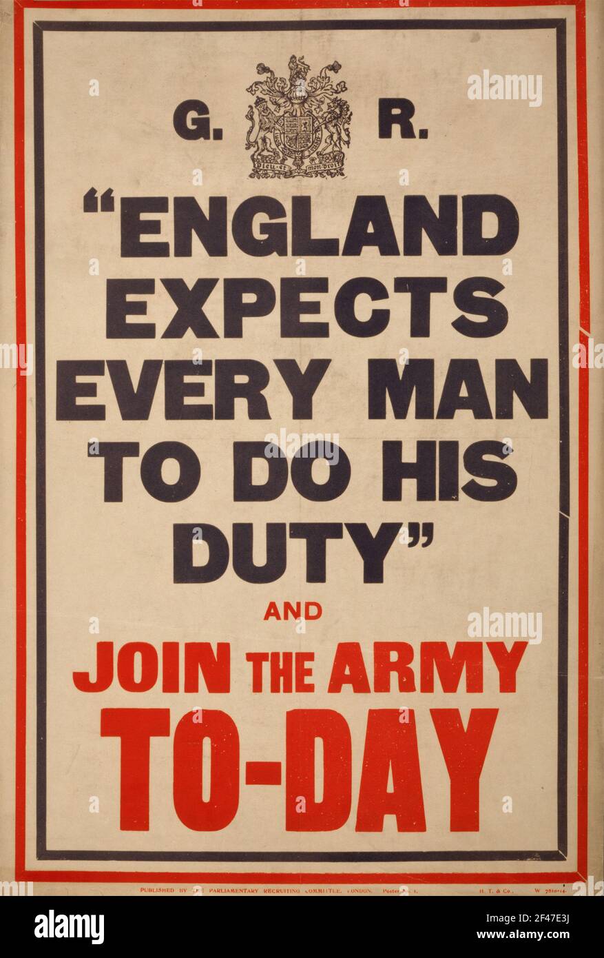 Ein erstes Plakat für die Rekrutierung von Kriegsverbrechern, das besagt, dass England jeden erwartet Mann, Um Seine Pflicht Zu Tun Stockfoto