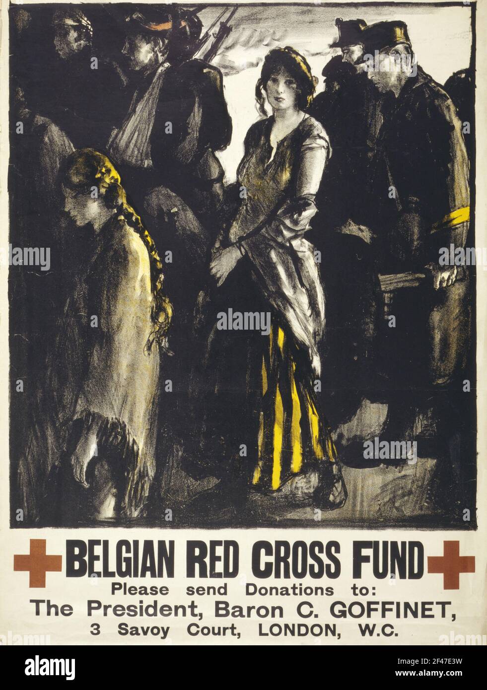 Ein erstes Kriegsplakat für das belgische Rote Kreuz Fonds Stockfoto