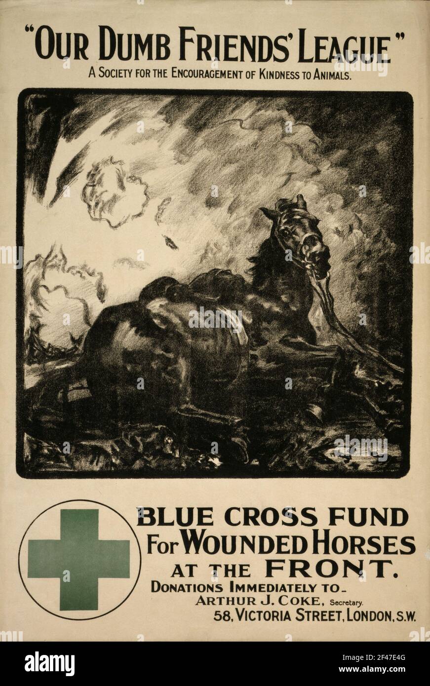 Ein erstes Kriegsplakat für den Blue Cross Fund Für verwundete Pferde Stockfoto