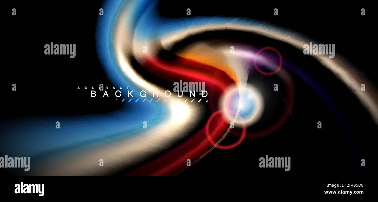 Farbe glänzende Lichteffekte auf schwarzen, flüssigen Stil mehrfarbigen Wellenform. Farbe glänzende Lichteffekte auf schwarzen, flüssigen Stil mehrfarbigen Wellenform. Künstlerische Illustration für Präsentation, App Wallpaper, Banner oder Poster, geometrische Gestaltung Stock Vektor