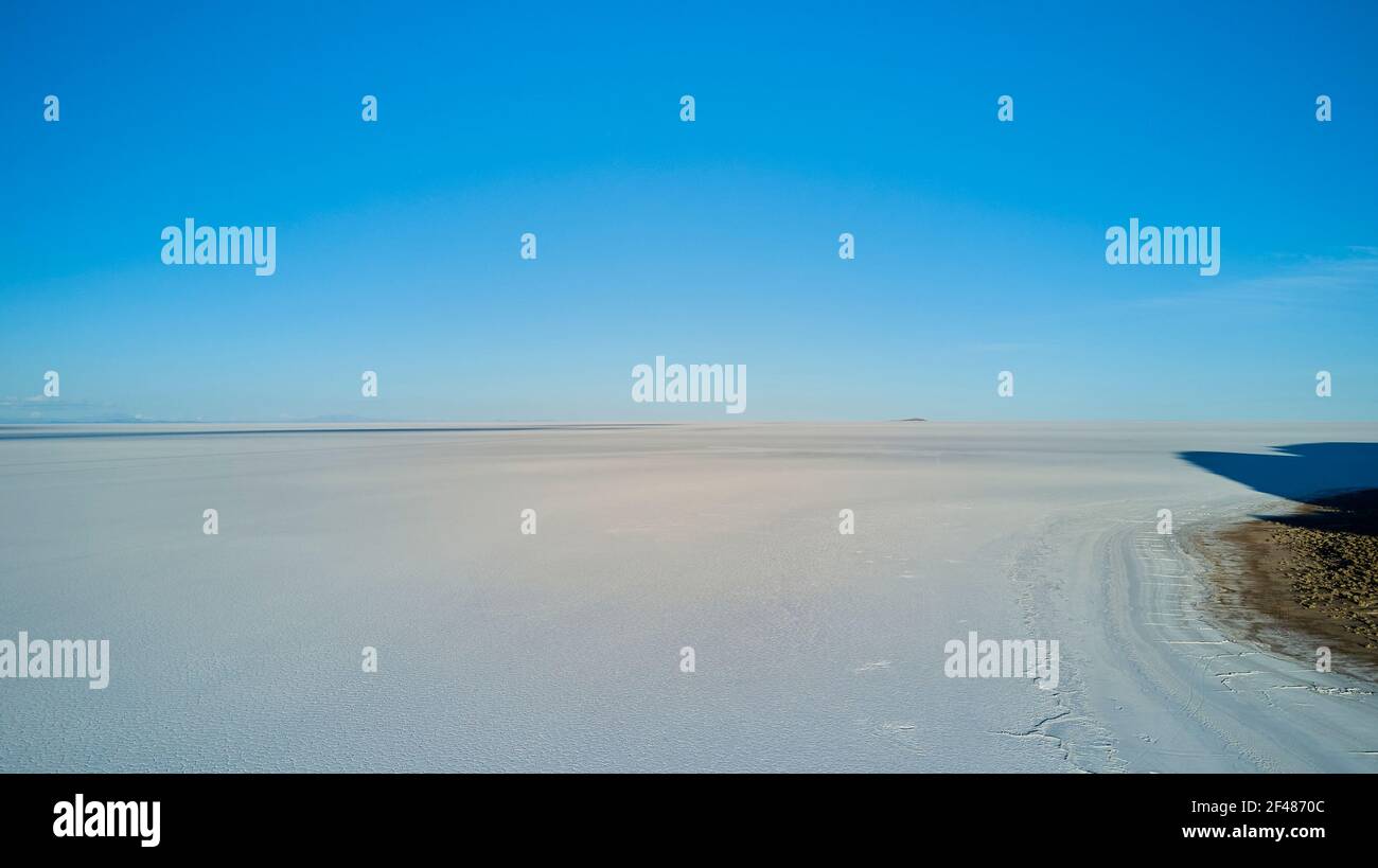 Luftaufnahme des Salar de Uyuni, Salar de Tunupa, der größten Salzebene der Welt, im altiplano Boliviens in den anden. Weltweit größte Lithiumquelle Stockfoto