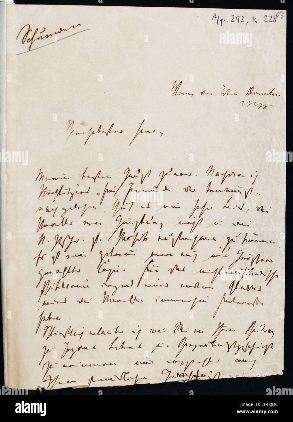 Brief von Robert Schumann an unbekannt Stockfoto