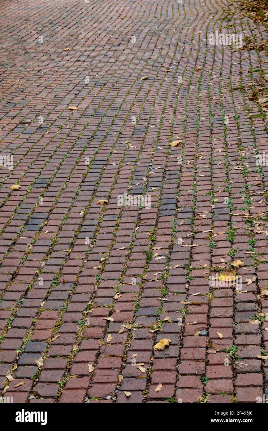 Hintergrund der Straße gepflastert in roten quadratischen Ziegel, vertikalen Aspekt Stockfoto