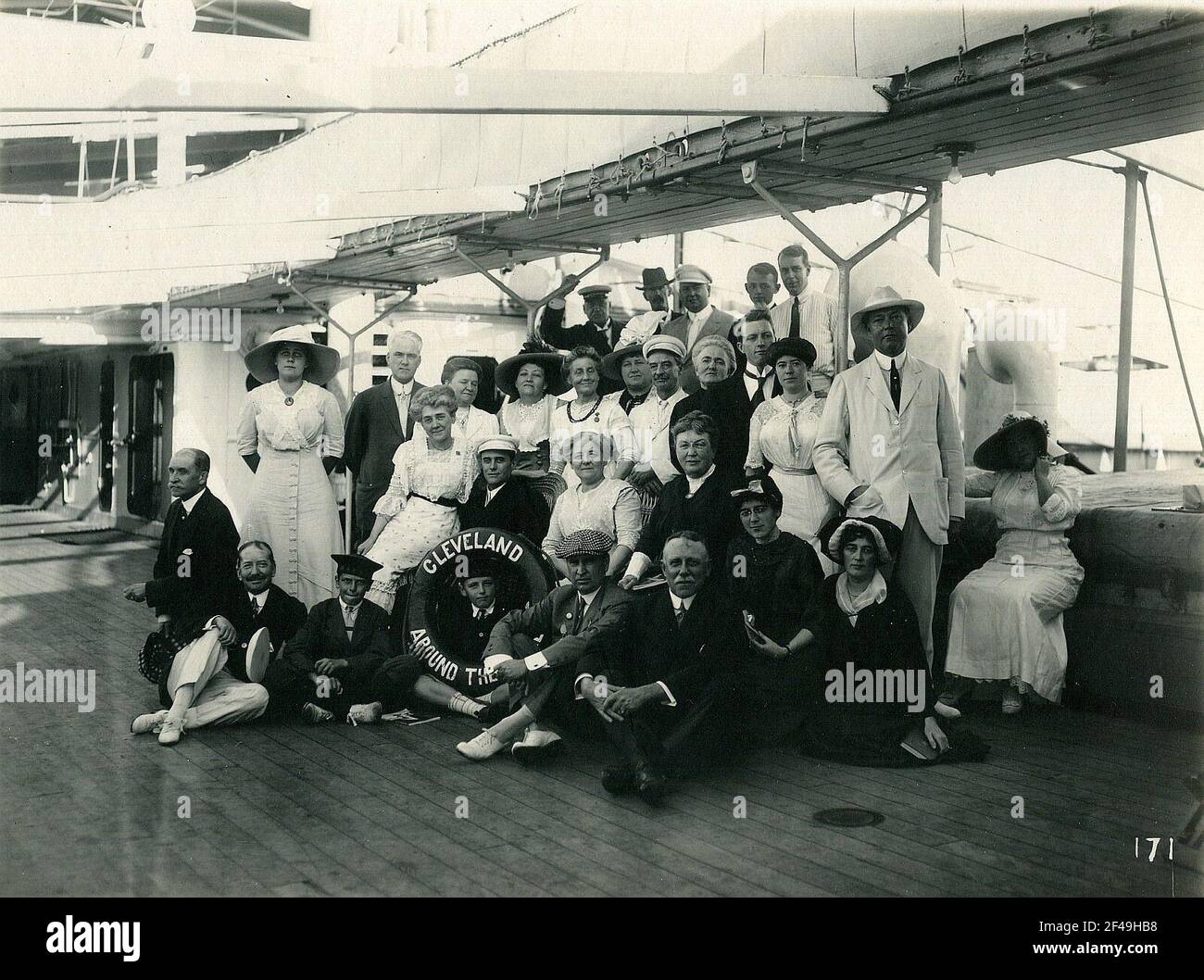 Gruppenbild an Deck des Hochsee-Passagierdampfers 'Cleveland Stockfoto