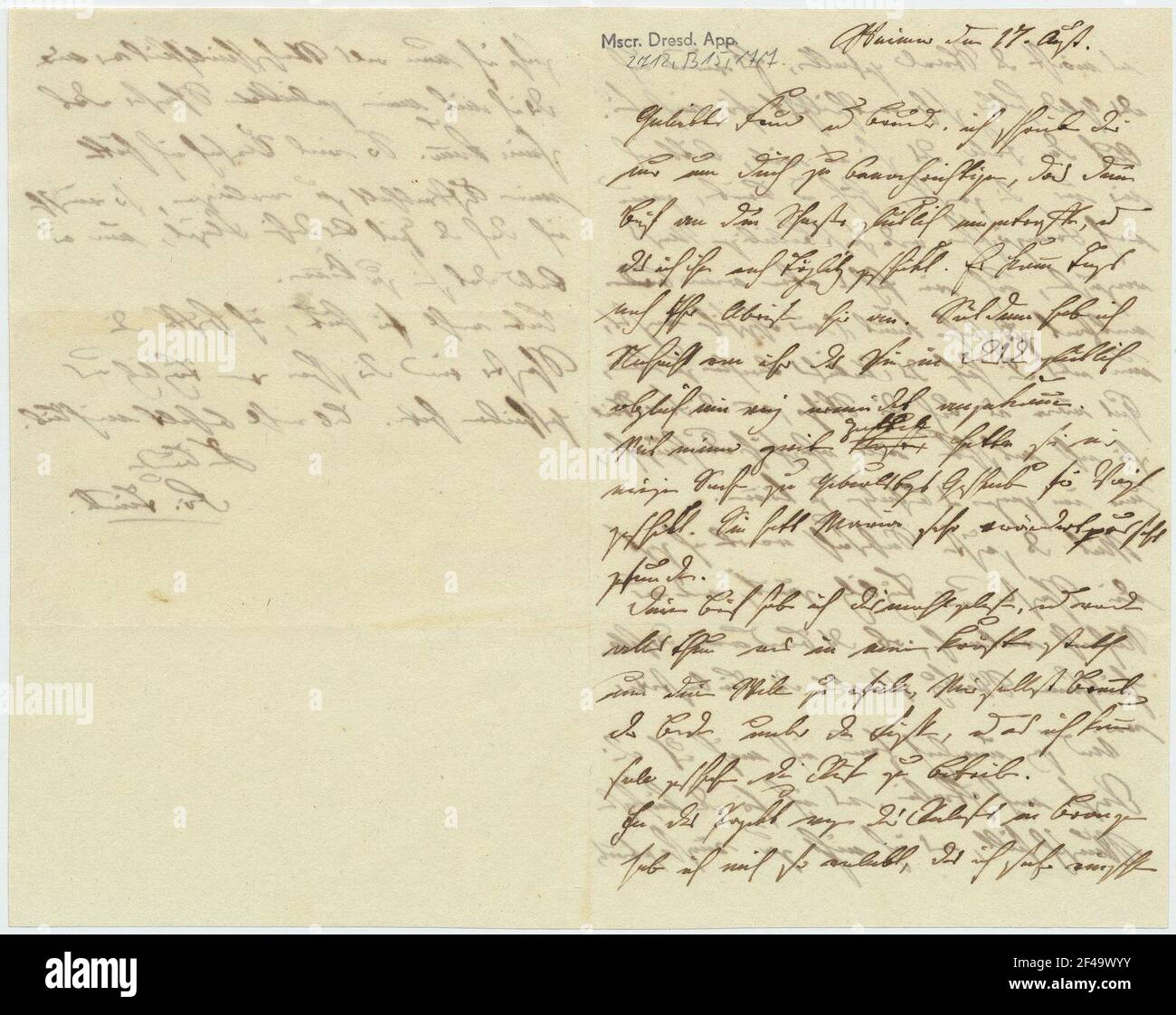 Brief von Friedrich Teck an August Wilhelm Schlegel, vorne und hinten Stockfoto