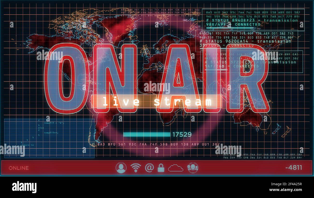 On Air auf dem Computerbildschirm. Broadcast, Medien Live-Stream und Online-Rundfunk Abstract Konzept 3D Illustration. Stockfoto