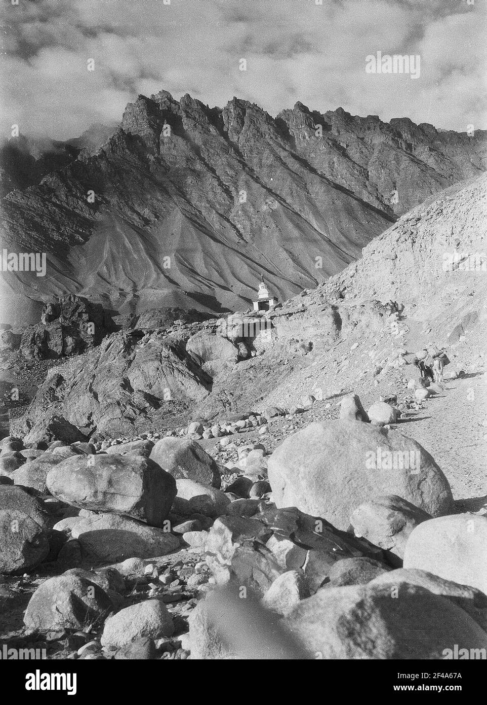 Indien. Kaschmir. Ladakh. Oberes Ziel mit gehackten im Dorf Nurla Stockfoto
