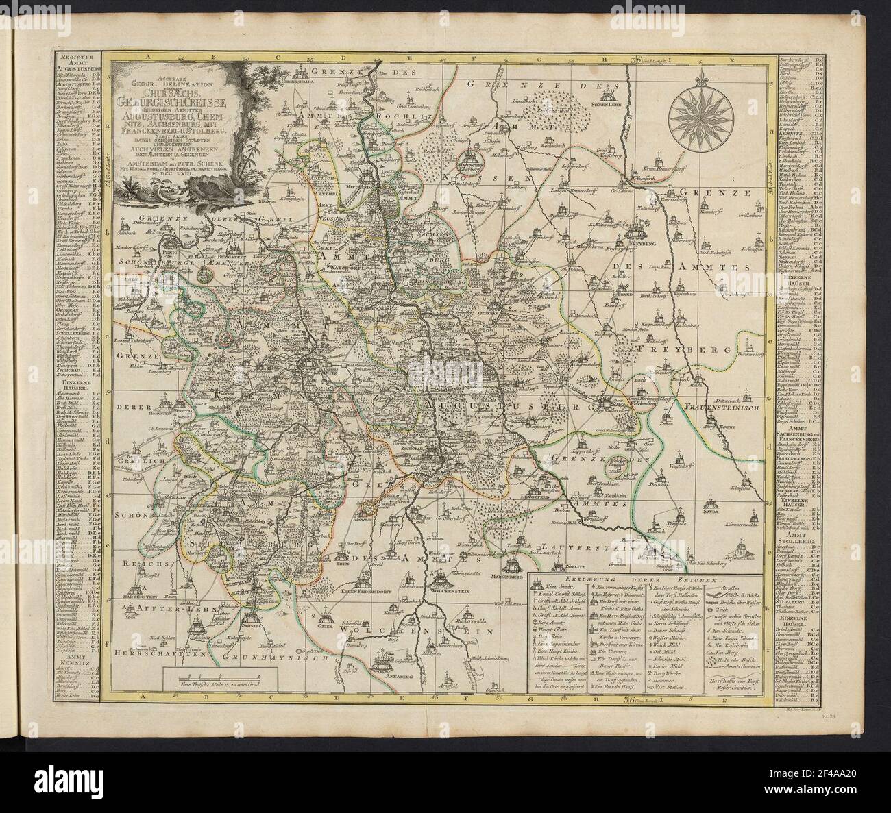 Kt. 23: Karte des Erzgebirgischen Kreises, um 1: 120 000, Kupferstich, 1758 Stockfoto