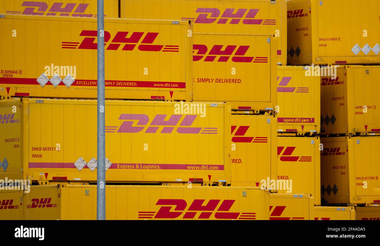 DHL, Deutsche Post, Paketzentrum, Lager für Frachtcontainer, Krefeld, NRW, Deutschland, Stockfoto