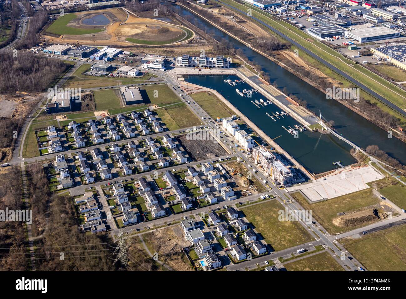 Luftaufnahme, Baustelle Neubau Hafenviertel Graf Bismarck, Marina Stölting Marina, Bismarck, Gelsenkirchen, Ruhrgebiet, Nort Stockfoto