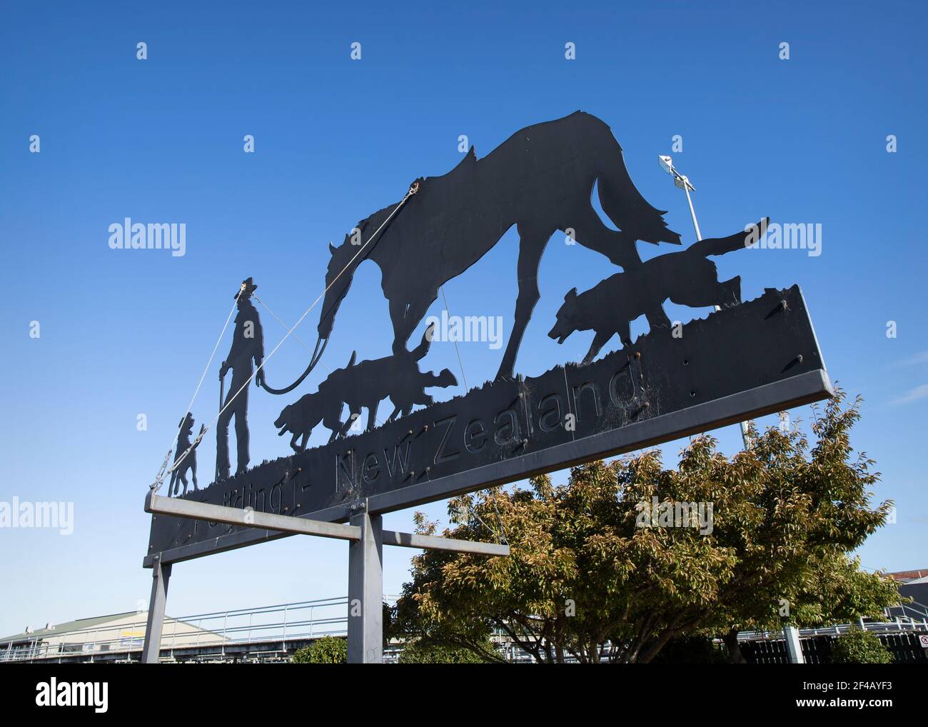Feilding, Neuseeland - Schild vor den Stockyards Stockfoto