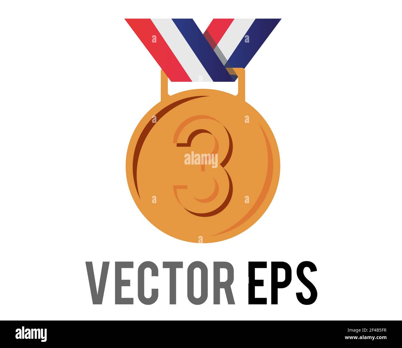 Der isolierte Vektor Dritter Platz Bronze Sportmedaille Ikone mit Stern, blau, weiß, rot Band Stockfoto