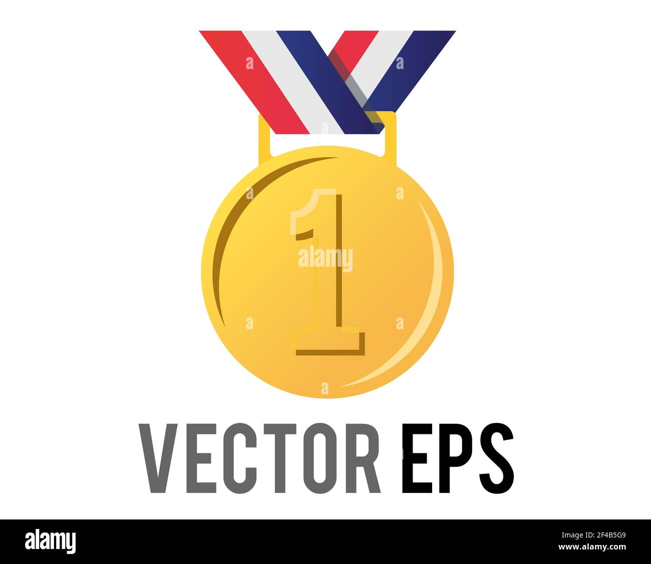 Der isolierte Vektor ersten Platz Gold Sportmedaille Symbol mit Stern, blau, weiß, rot Band Stockfoto