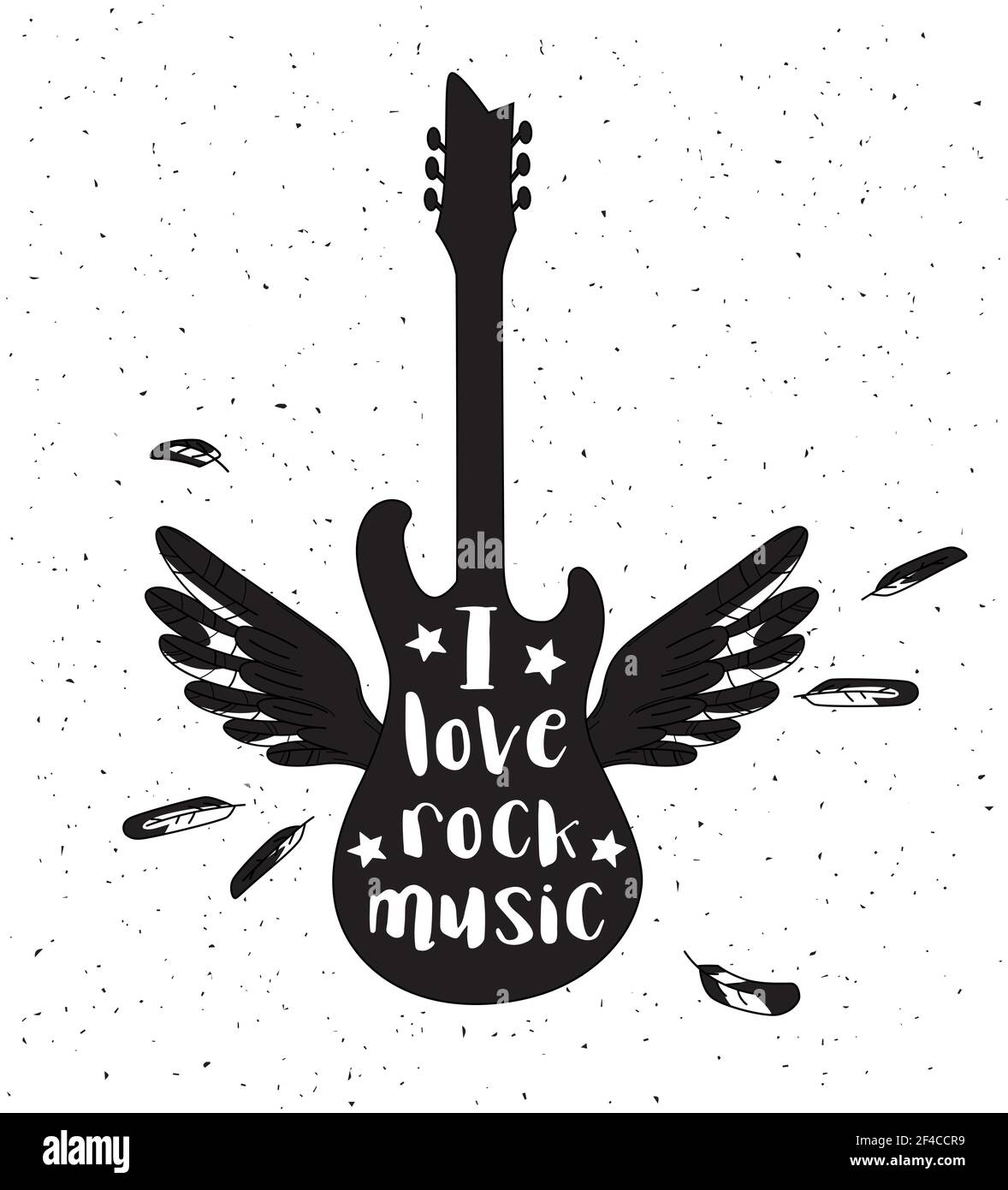 Grunge Rockmusik-Poster mit Gitarre Silhouette auf weißem Hintergrund. Vektorgrafik... Gitarre Silhouette auf weißem Hintergrund Stock Vektor