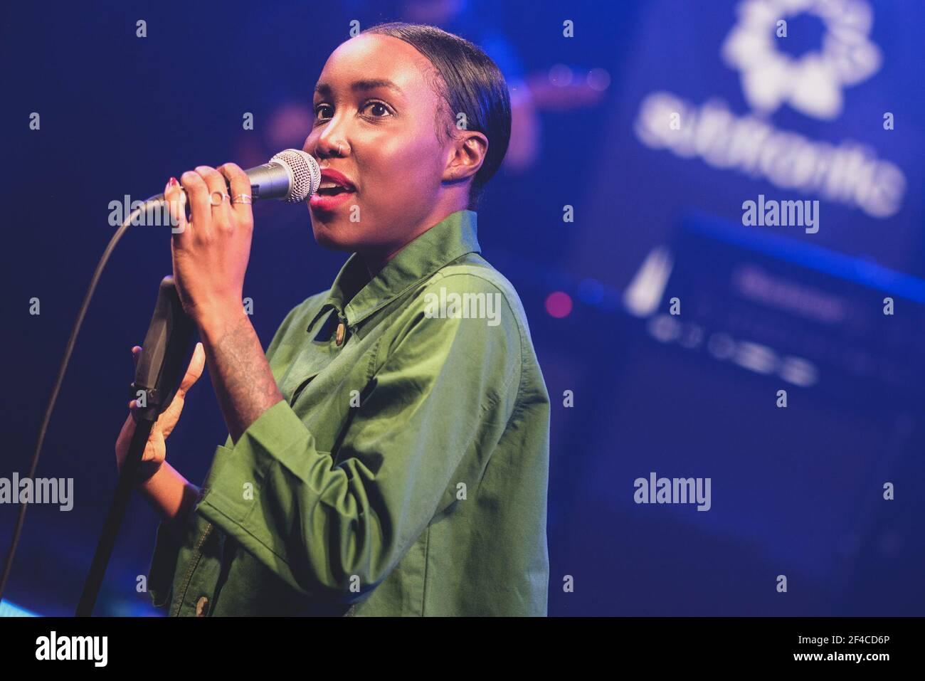 Ego Ella May tritt im Rahmen von SXSW Online 2021 auf der Bühne der British Music Embassy auf. Stockfoto