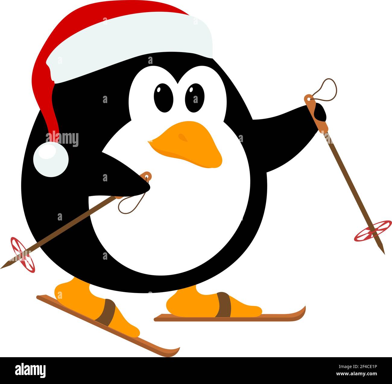 Vektor-Illustration von niedlichen kleinen Pinguin trägt einen Hut von Santa Claus auf Skiern. Wintersport. Baby Pinguin auf Skiern. Stock Vektor