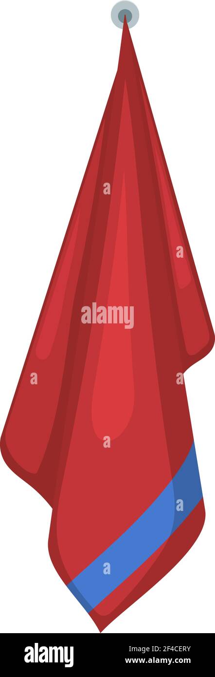 Vektor-Illustration von hängenden roten Frottee Handtücher auf einem weißen Hintergrund. Cartoon-Stil. Erforderliche Hygieneartikel. Badetuch-Zugehörigkeit Stock Vektor