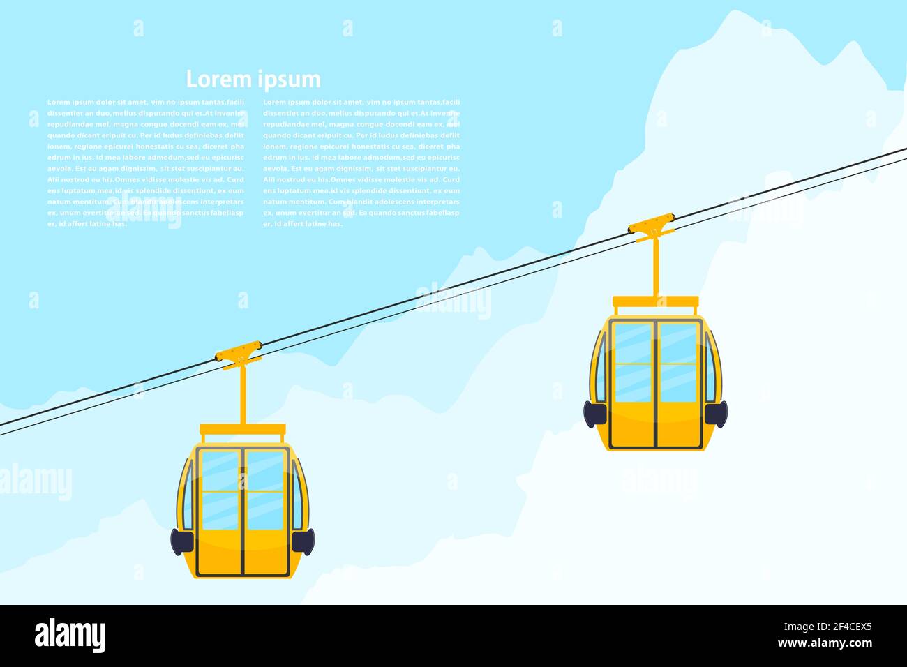 Kabinenbahn in Farbe. Design-Element der Seilbahn. Abstrakt farbige Hütte auf einem Hintergrund von Bergen. Vektorgrafik für Aktien Stock Vektor