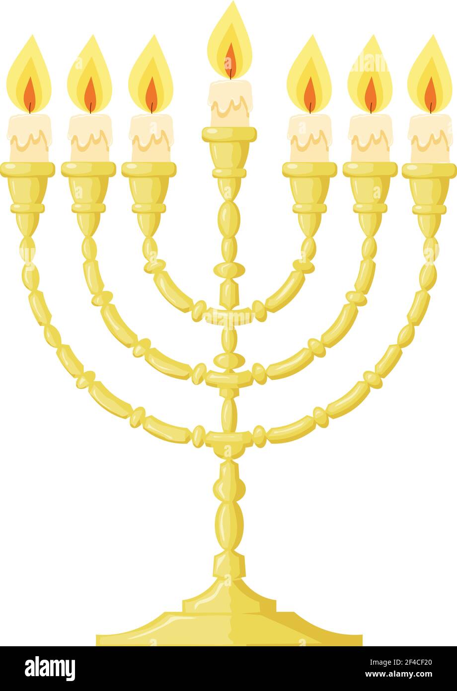 Vektordarstellung einer Menora mit Kerzen auf weißem Hintergrund. Cartoon-Bild der jüdischen Menora. Cartoon-Stil. Das Thema der jüdischen Religion Stock Vektor
