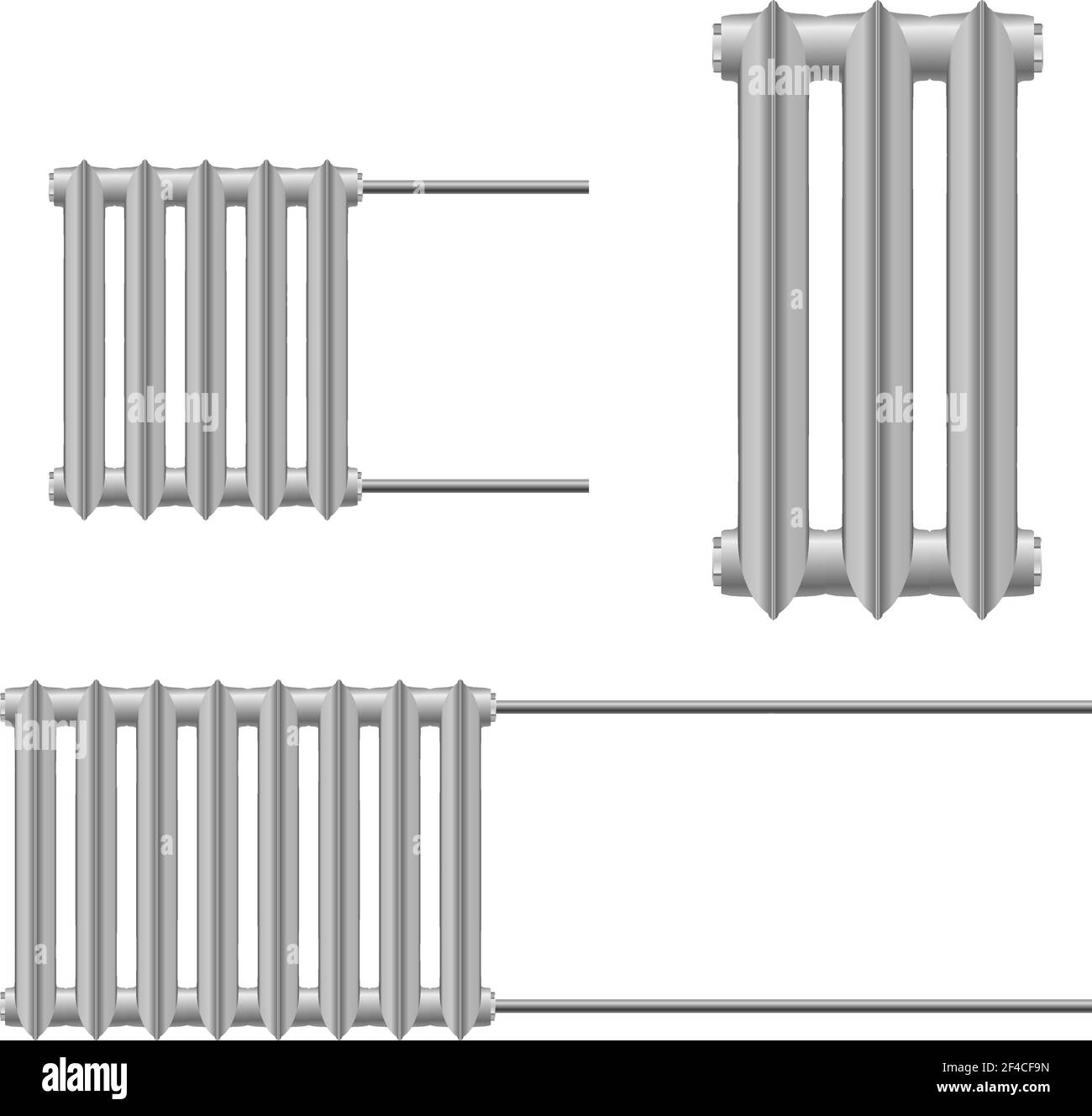 Vektordarstellung eines Metall-Heizkörpers auf weißem Hintergrund einstellen. Heizelement. Abstraktes Ding Home Bauelement Stock Vektor