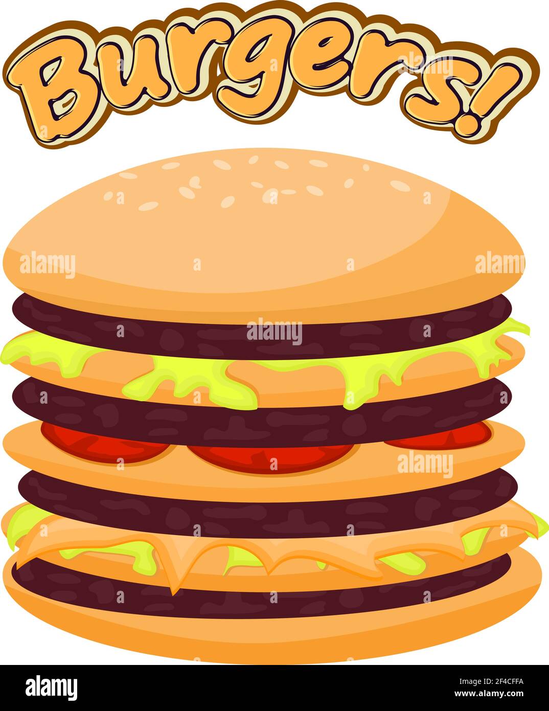 Vektordarstellung eines Burgers auf weißem Hintergrund. Cartoon-Stil Fast-Food-Bild. Burger mit Fleisch, Tomaten, Kohl Stock Vektor