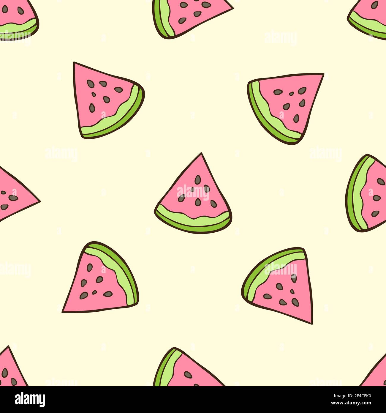 Dekoratives sommerliches Nahtmuster mit Wassermelone. Handgezeichneter Vektorhintergrund. Nahtloses Muster mit Wassermelone Stock Vektor