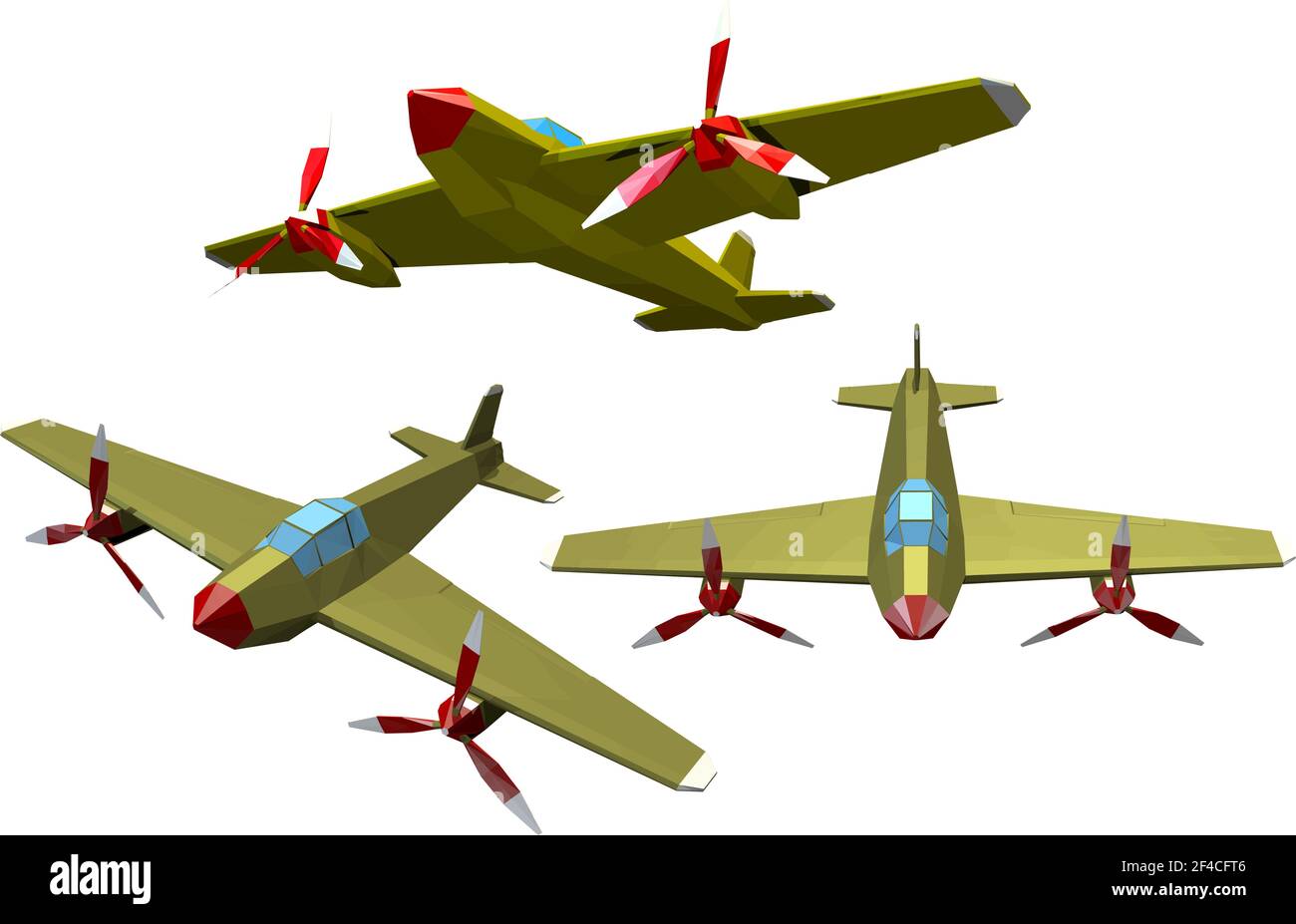 Set von Farbvektor militärische Flugzeuge auf einem weißen Hintergrund. Low-Poly-Stil. Flugzeug des Zweiten Weltkriegs. Vektorgrafik für Aktien Stock Vektor