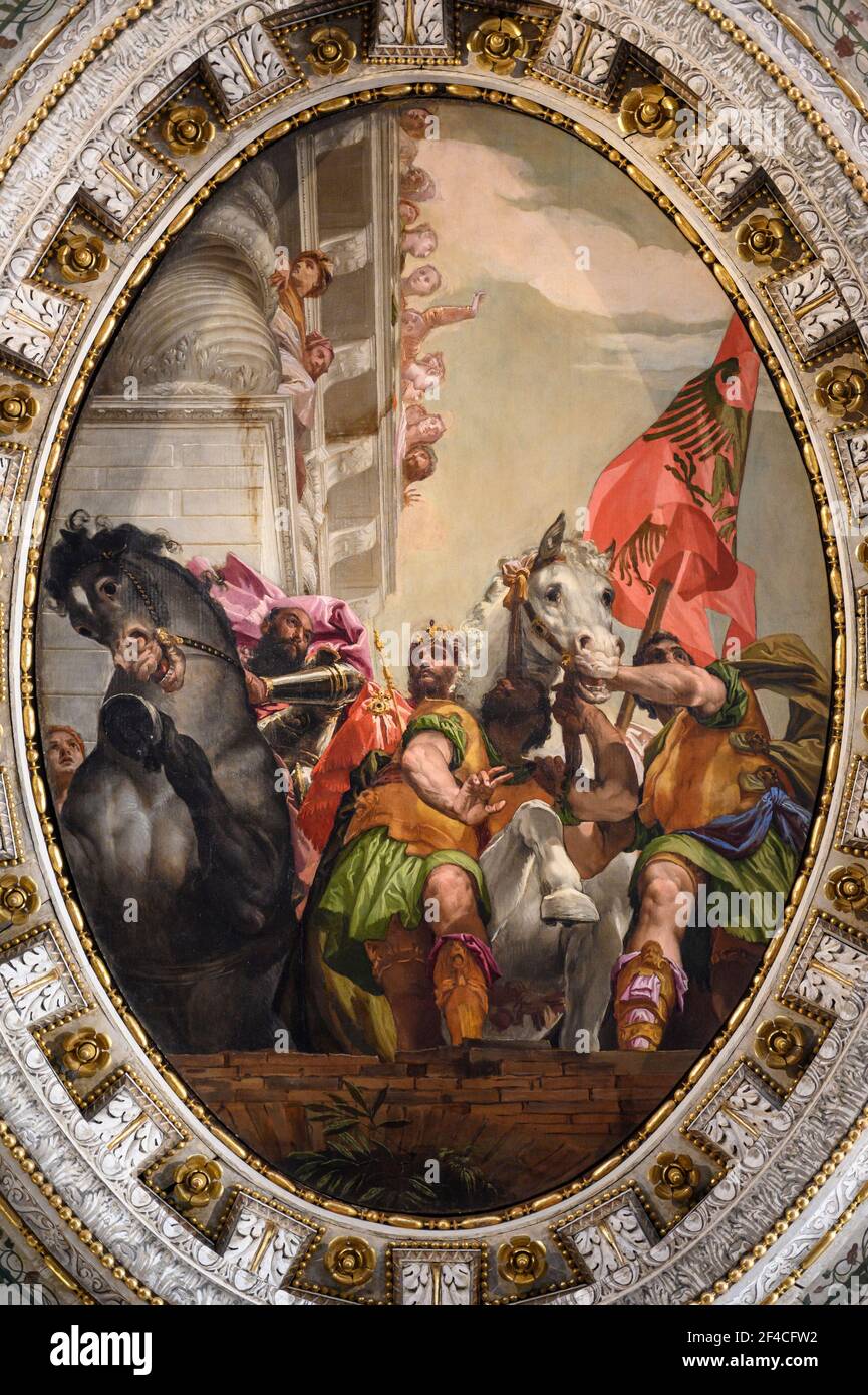 Venedig. Italien. Chiesa di San Sebastiano (Kirche des heiligen Sebastian), der Triumph von Mordecai, 1556, Gemälde von Paolo Veronese (1528-1588). Stockfoto