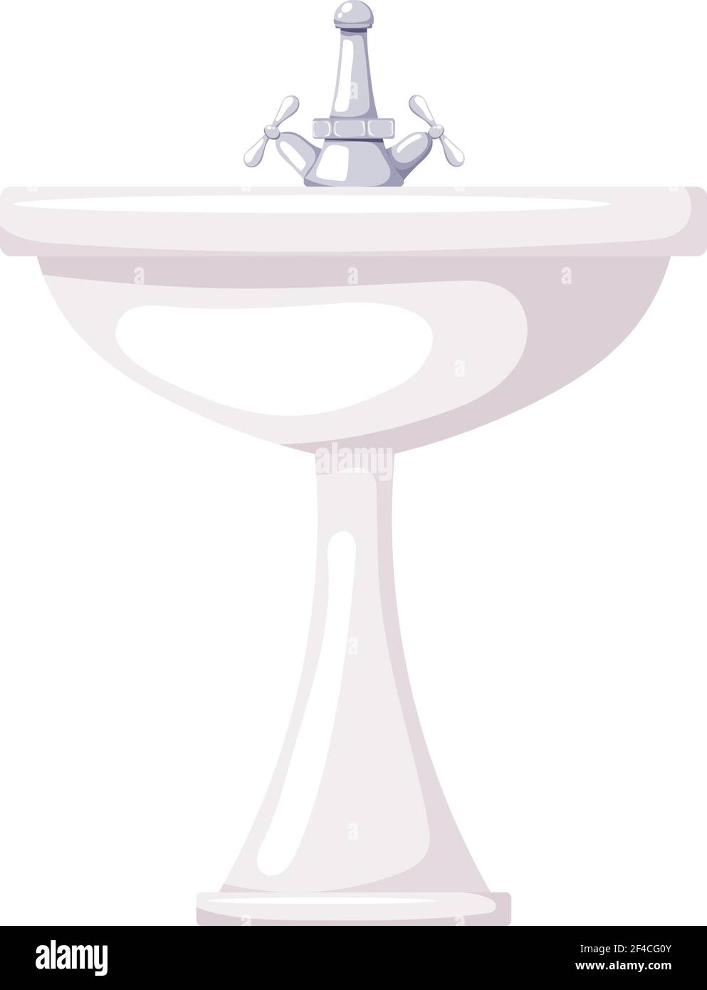 Vektor-Illustration eines Keramik-Waschbeckens auf weißem Hintergrund. Cartoon Waschbecken mit Wasserhahn. Isolierter Gegenstand. Pflegeprodukt. Badezimmer Stock Vektor
