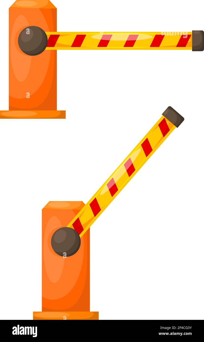 Vektordarstellung der orangen Barriere auf weißem Hintergrund. Cartoon elektronische Barriere, isoliertes abstraktes Objekt Stock Vektor