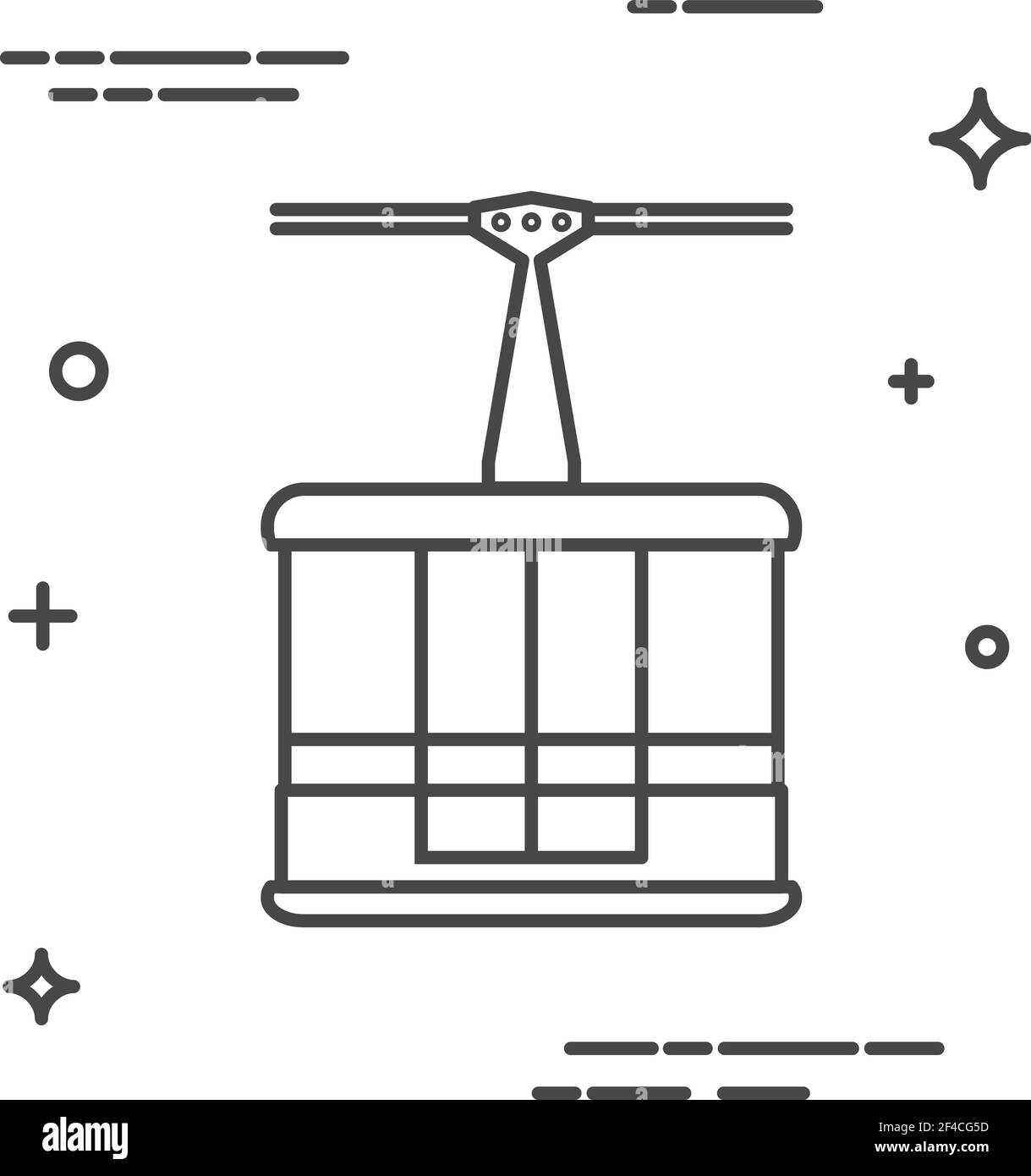 Kabine der Seilbahn in einem linearen Stil. Zeilensymbol. Isoliert auf weißem Hintergrund. Vektorgrafik. Stock Vektor