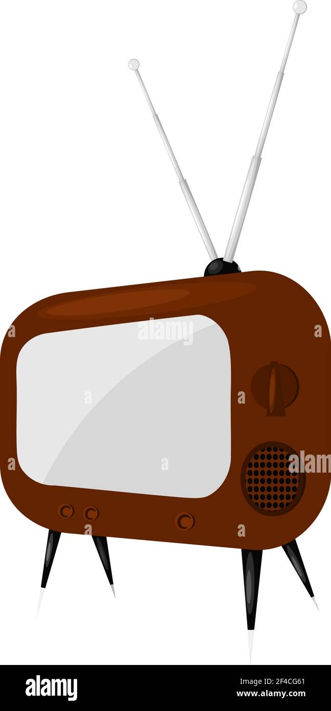 Vektor-Illustration eines Vintage-TV. Retro-Fernseher im Cartoon-Stil auf weißem Hintergrund. Alte Röhrenfernsehtechnologie Stock Vektor