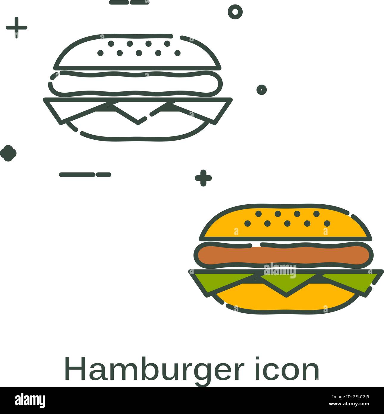 Einfaches, flaches schwarzes Hamburger-Symbol. Symbol für Fast Food. Linienstil. Vektorgrafik Stock Vektor