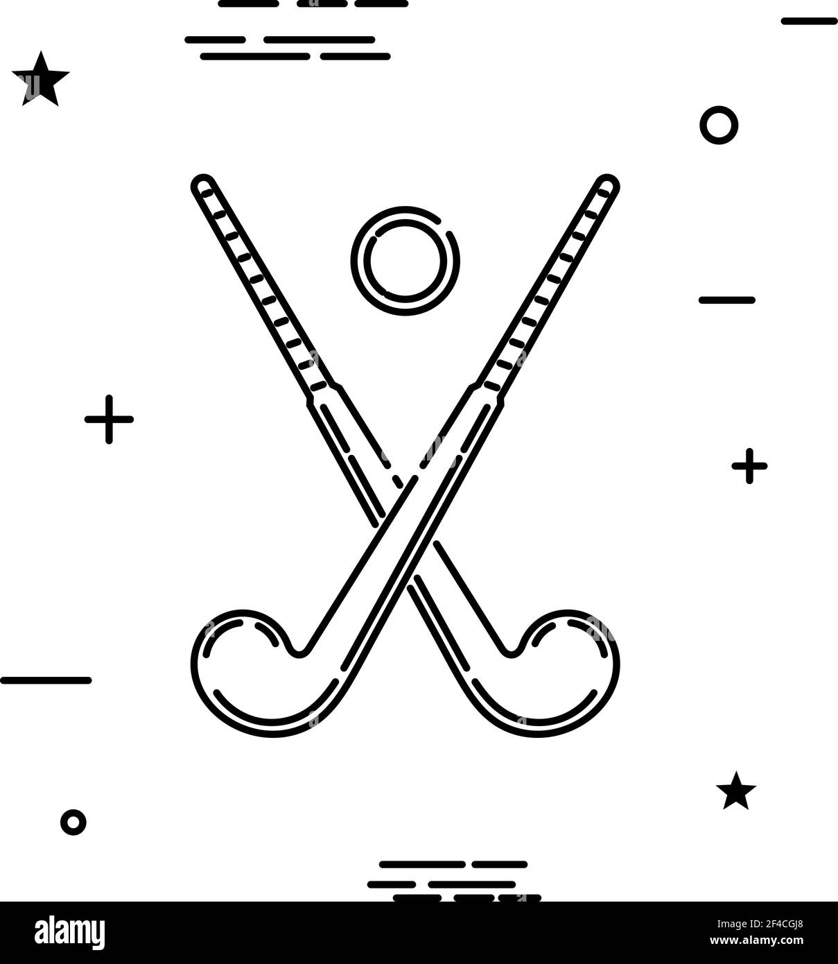Abstrakte Vektordarstellung eines Hockeyschlägers und -Balls für Hockey. Flaches lineares Trendsymbol auf weißem Hintergrund. Symbol für Linienstil Sport Stock Vektor