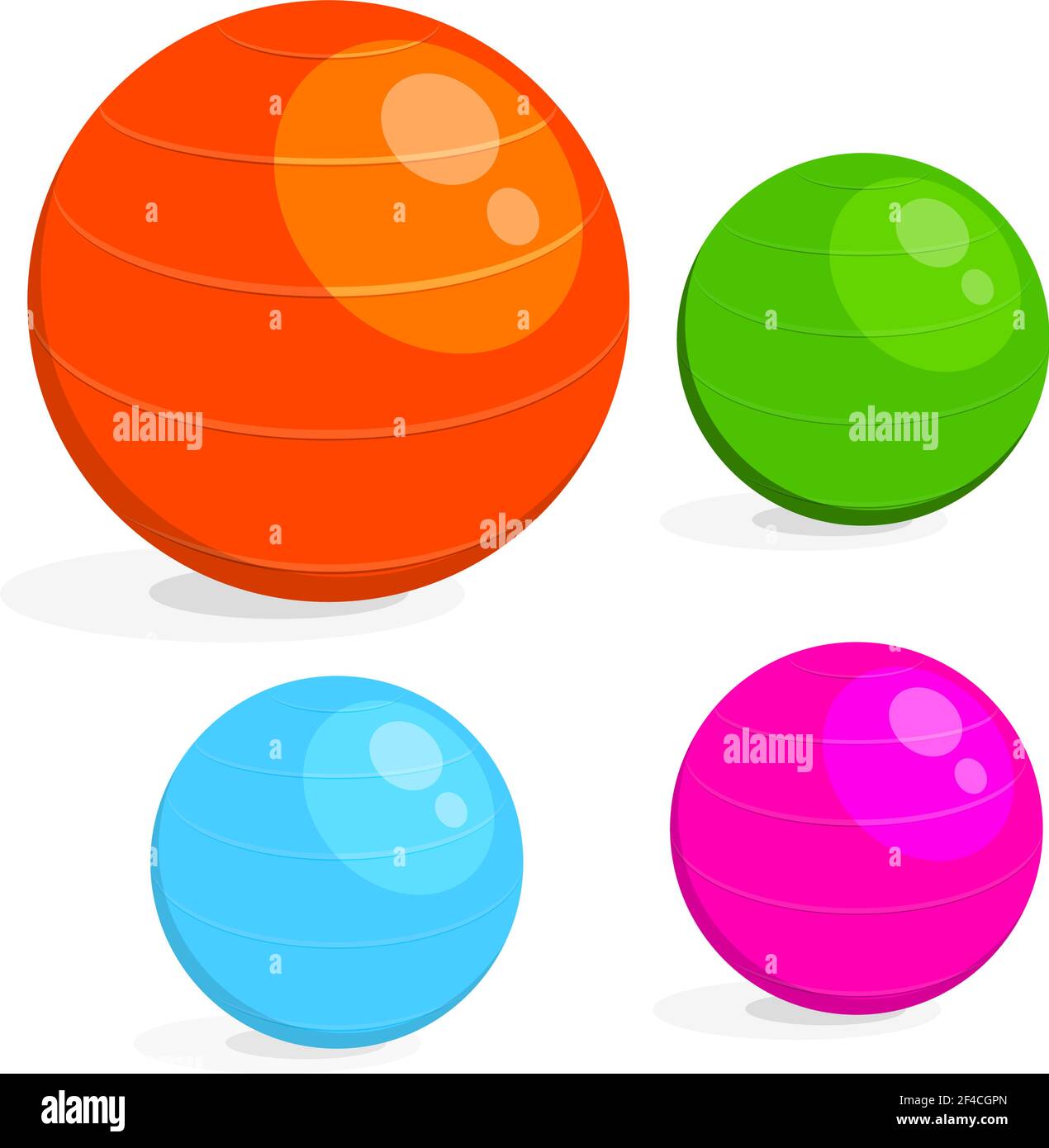 Cartoon-Bild Satz des Balls für Fitness. Bunte Zeichnung von Sportausrüstung Fitball auf weißem Hintergrund. Vektorgrafik Stock Vektor