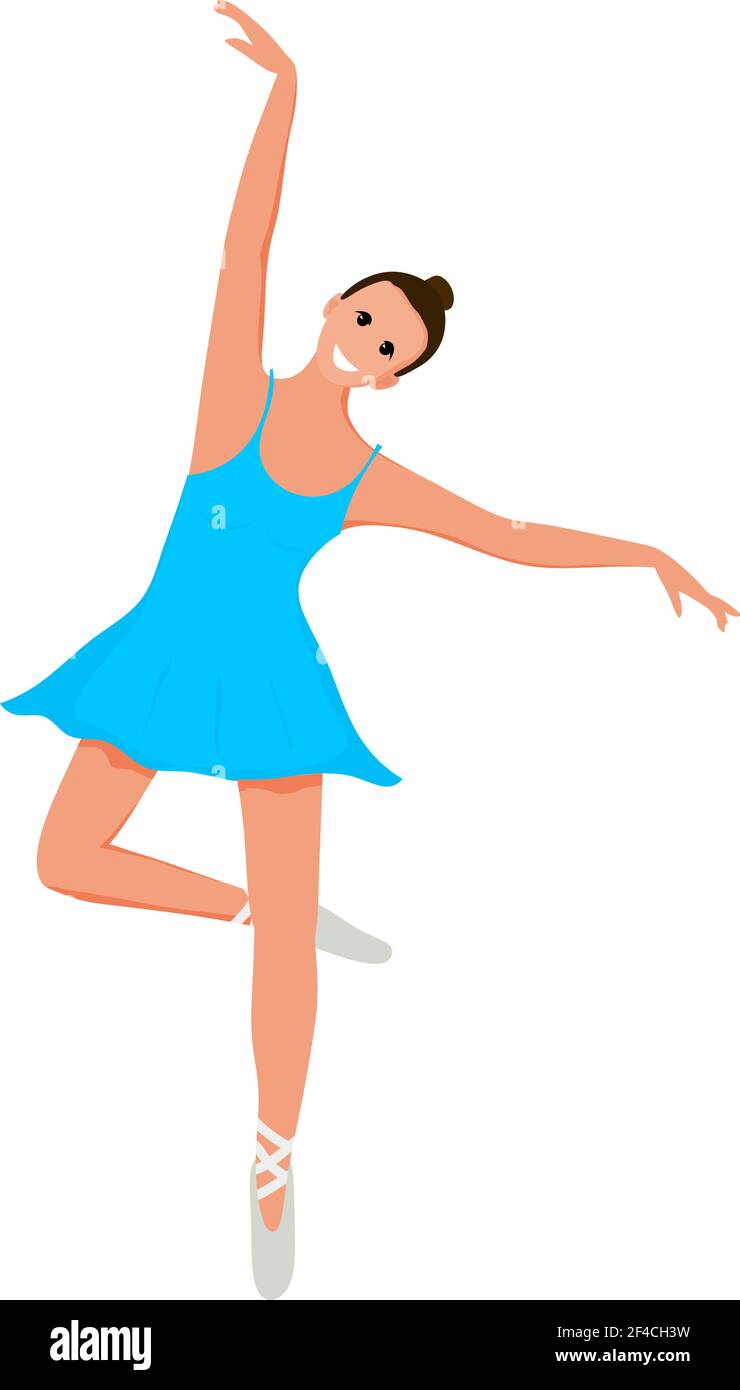 Junge niedliche lächelnde Ballerina in Bewegung auf einem weißen Hintergrund. Flat Style Ballerina in der Übung. Vektorgrafik Stock Vektor