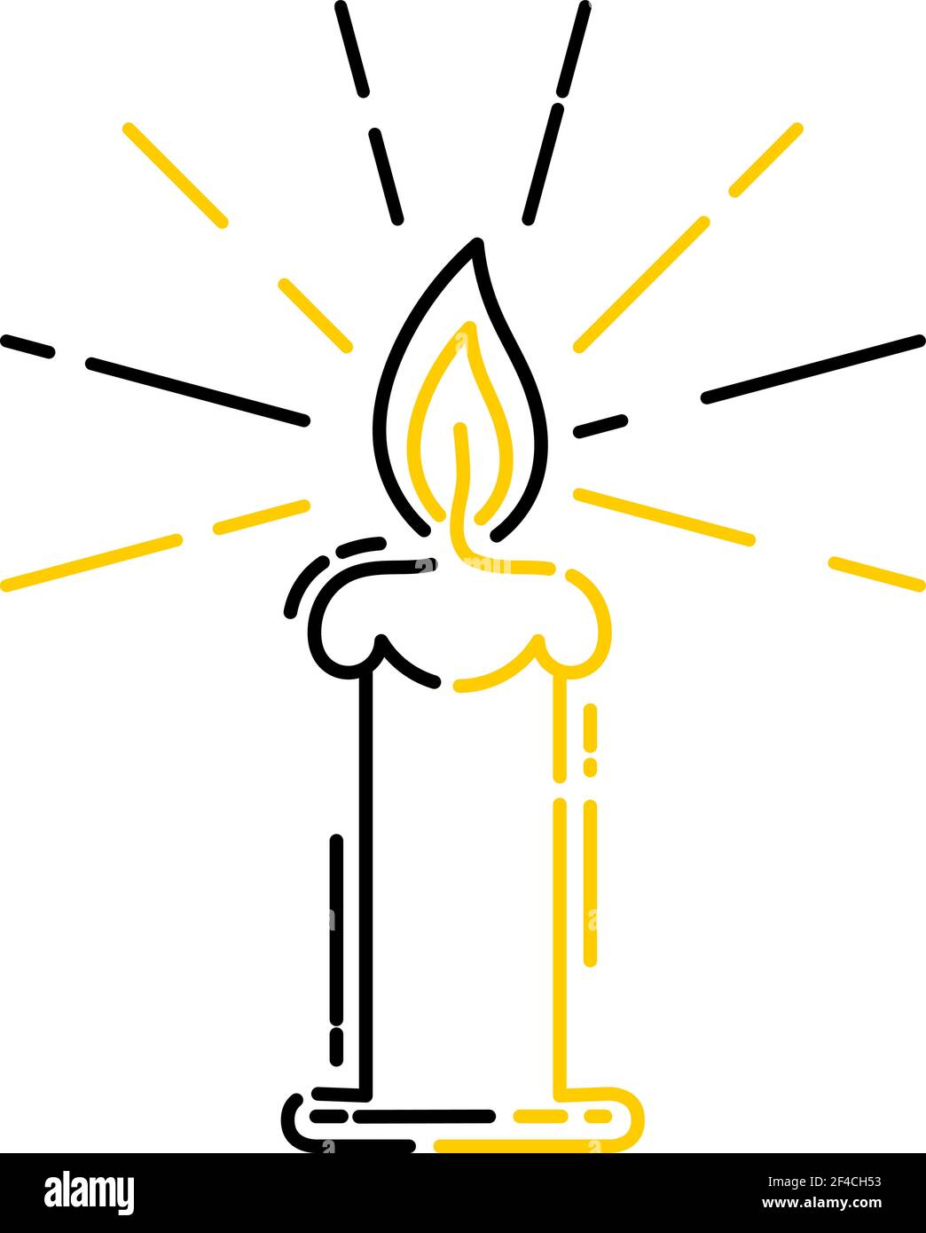 Brennende Kerze, religiöses Piktogramm im linearen Stil. Lineares Symbol. Isoliert auf weißem Hintergrund. Vektorgrafik. Stock Vektor