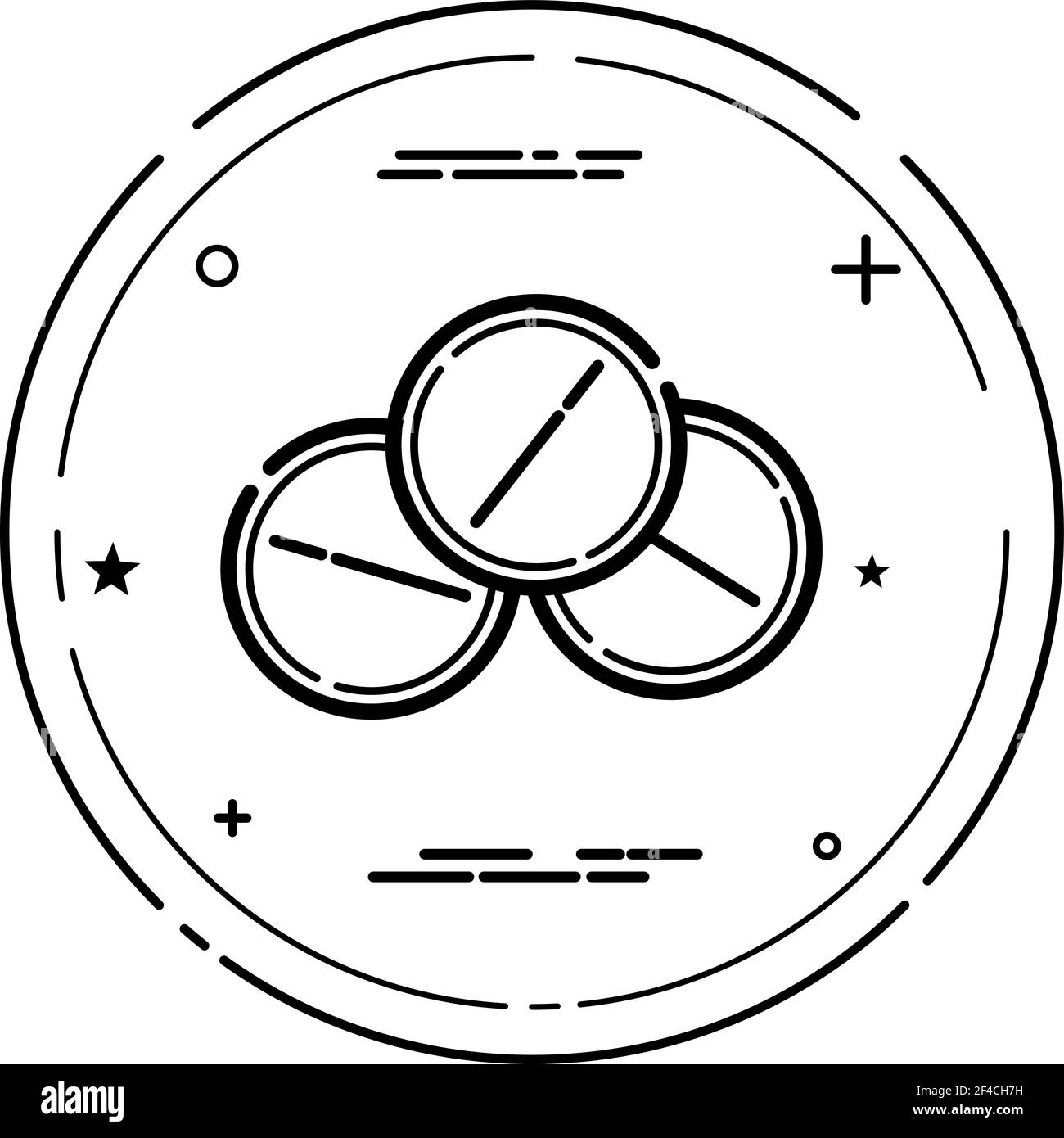 Abstraktes schwarzes rundes Pillensymbol auf weißem Hintergrund. Linearer Trendstil. Vektorgrafik Stock Vektor