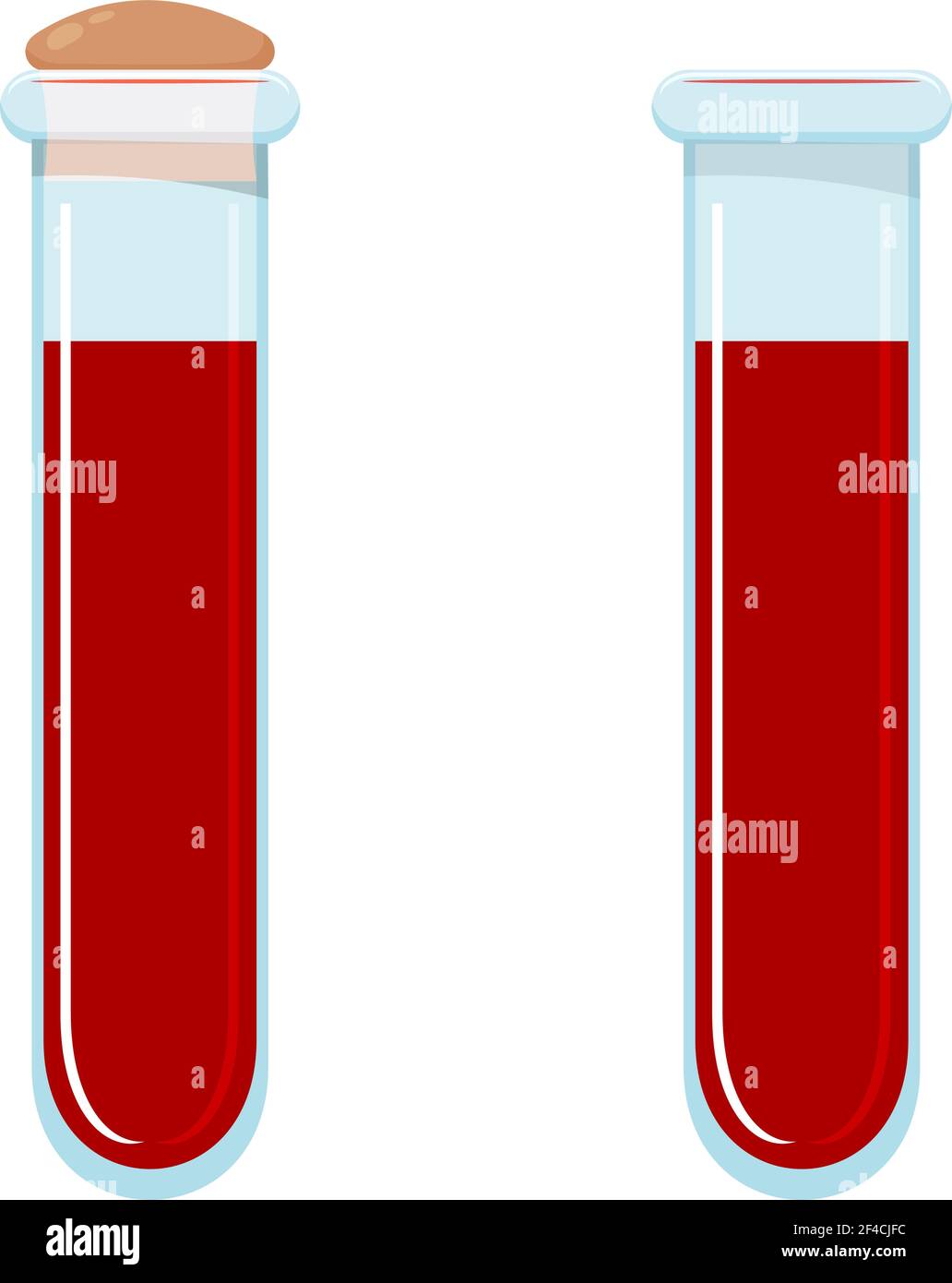 Vektordarstellung eines Glasröhrchens Blut. Bluttest. Cartoon-Stil. Reagenzgläser mit Blut auf weißem Hintergrund, isoliertes Objekt. Medizinische Forschung Stock Vektor