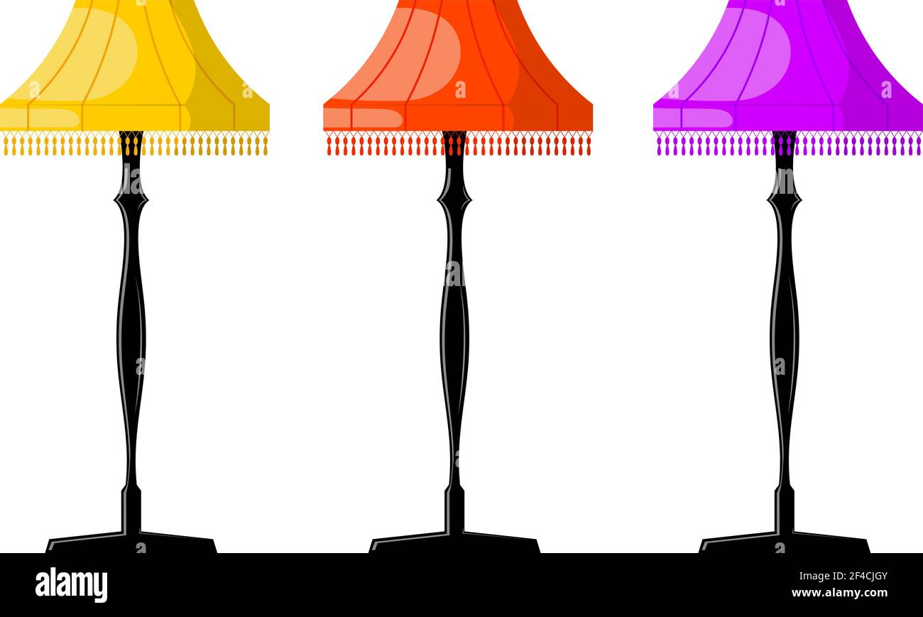 Set von Farbe Vektor Retro Cartoon Stehleuchten. Elektrische Leuchten auf weißem Hintergrund. Vektorgrafik für Aktien Stock Vektor