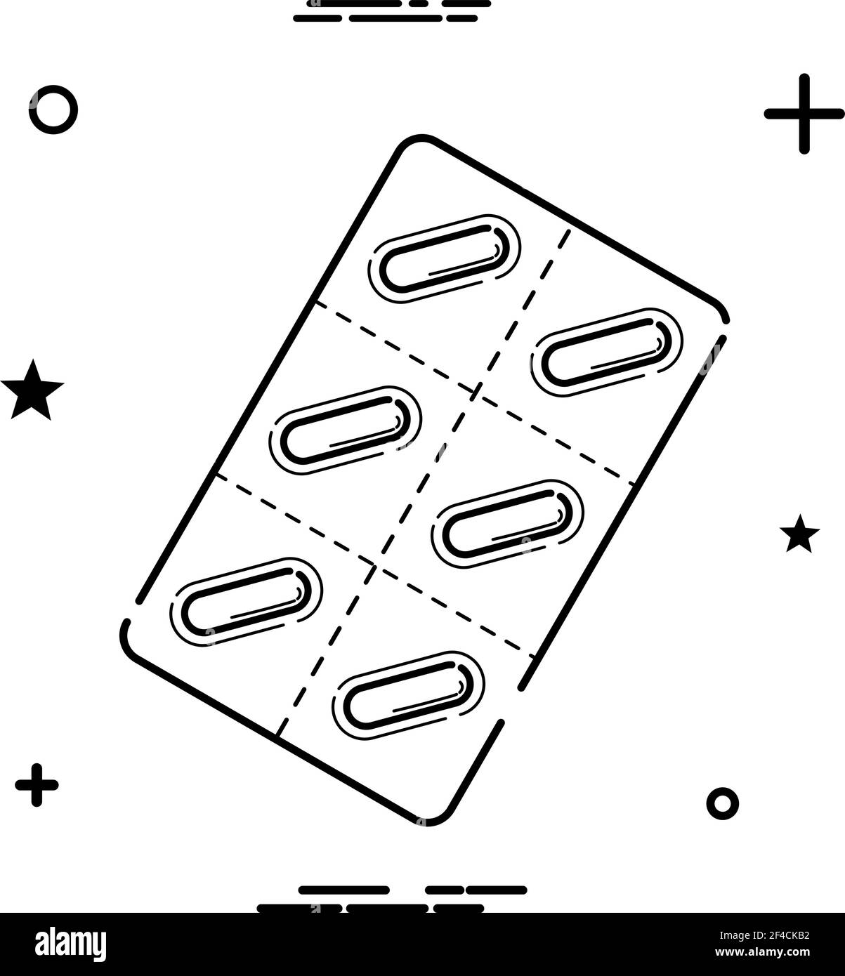 Abstraktes schwarzes Pille-Symbol auf weißem Hintergrund. Linearer Trendstil. Vektorgrafik Stock Vektor