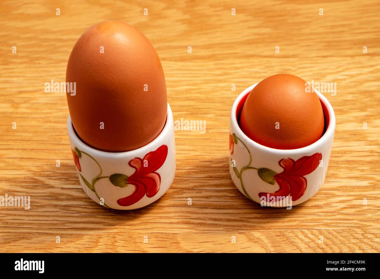 Unterschiedlich große gekochte Eier Stockfoto