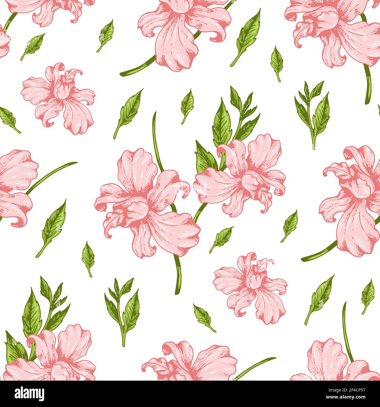 Tropische nahtlose Muster mit rosa Orchidee Blumen. Vintage vector Hintergrund dargestellt. Stock Vektor