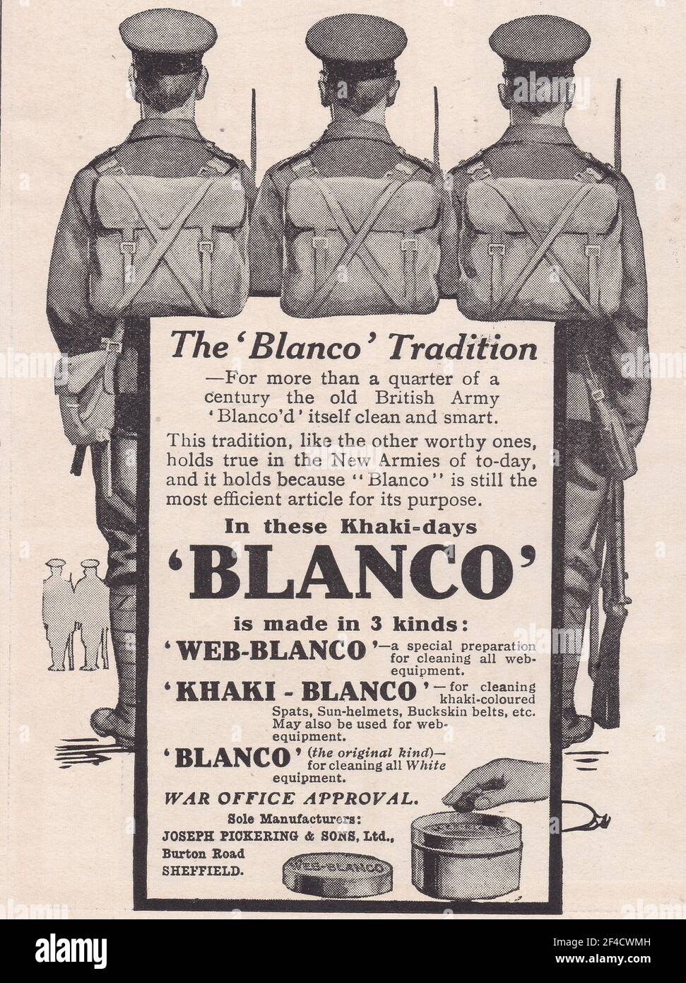 Vintage-Werbung für Blanco von Joseph Pickering & Sons Ltd Stockfoto