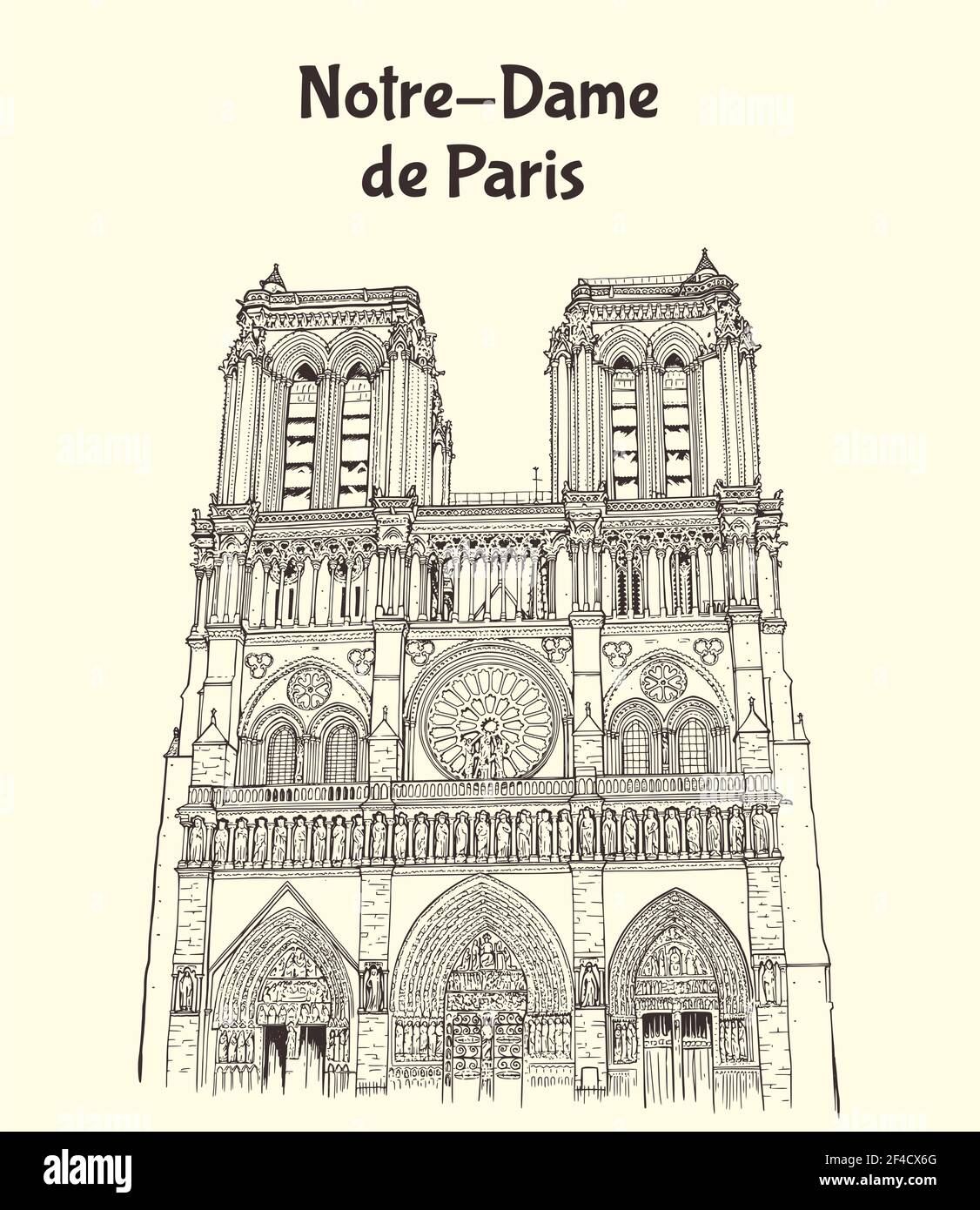 Kathedrale Notre Dame de Paris in Frankreich. Handgezeichnete Vektorgrafik Stock Vektor