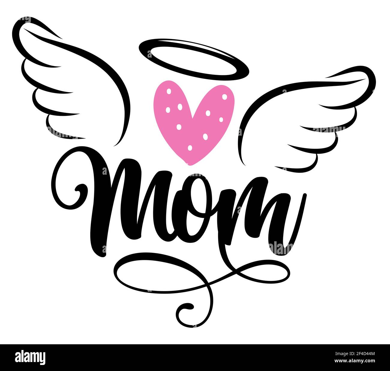 Angel Mom - Hand gezeichnet schöne Erinnerung Phrase. Ruhe in Frieden, RIP-Speicher. Liebe deine Mutter. Inspirierende Kalligraphie mit Engelsflügeln, gloria, Herz Stock Vektor